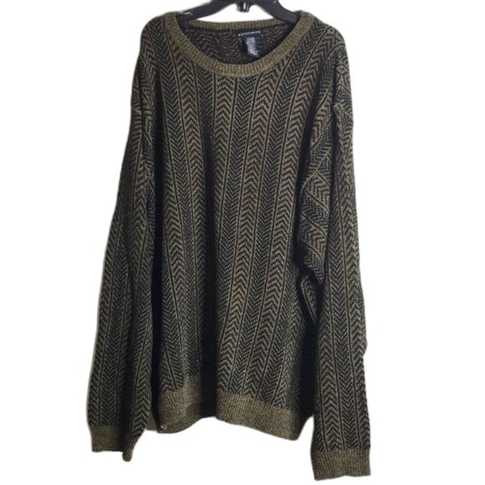 Knightsbridge Mens Vintage Oversized Cozy Pullover Sweater Olive Black XL